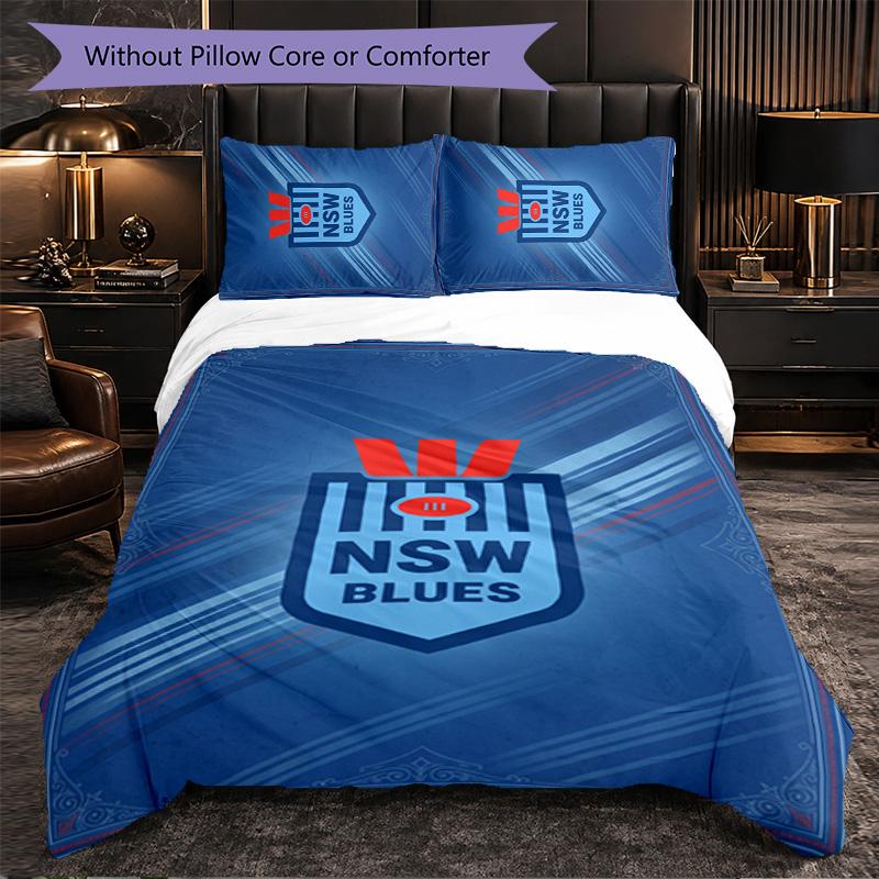 NSW Blues Pattern Microfiber 3Pcs Bedding Set Decor Duvet Cover Set For Bedroom Home Use