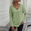 Women's V Neck Hoodies Long Sleeve Sweatshirt Drawstring Pullover Tops with Pocket