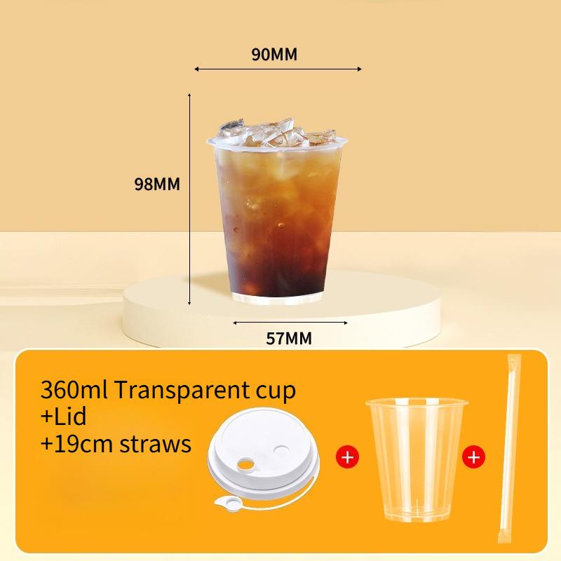 90mm Mouth Commercial PP Injection Cups  Disposable Milk Tea Cups with Lids Thickened High Transparent Plastic Drink CupsLarge Caliber Straws
