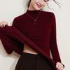 Semi-turtleneck silk warm clothes women's top with fleece thickened inner wool bottoming shirt warm fleece heating middle collar autumn clothes