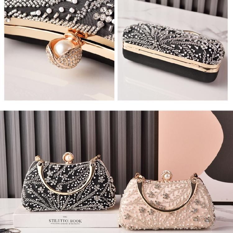 Women's Top Handle Handbags,Pearls Evening Clutches Purse with Chain Shoulder Bag for Party Prom Wedding Cocktail Club