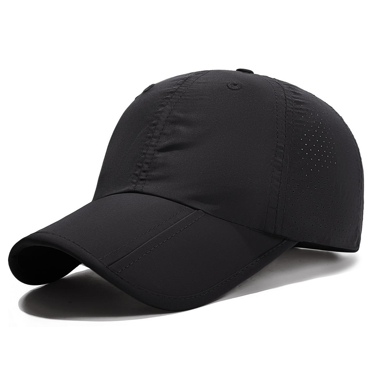 Summer new quick-dry three-fold baseball cap, lightweight perforated plain visor cap, stylish sun hat чёрный