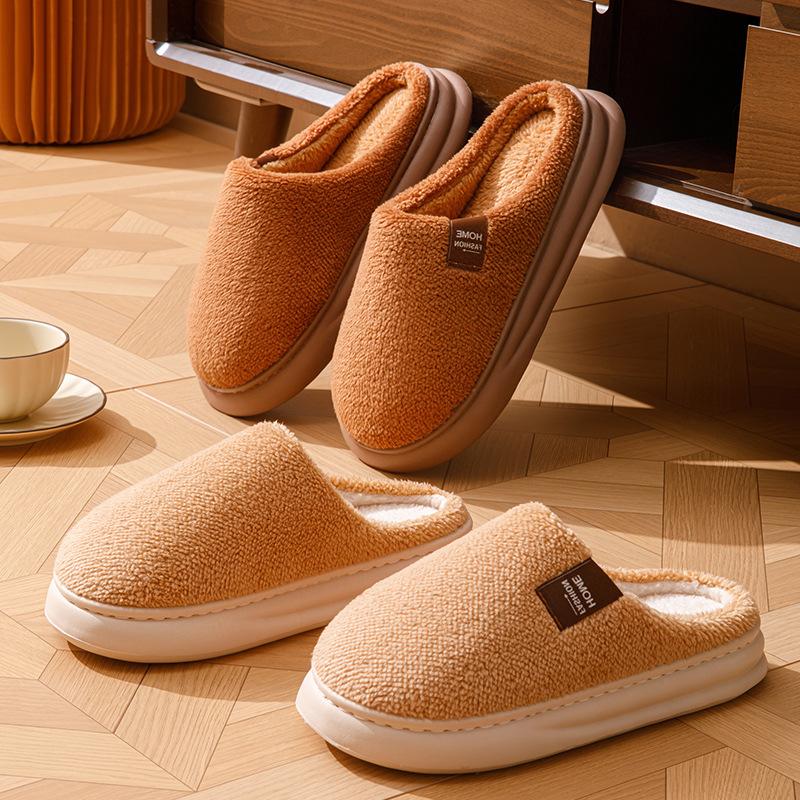 fluff English standard cotton slippers autumn and winter new couple home cotton mop fleece warm slippers