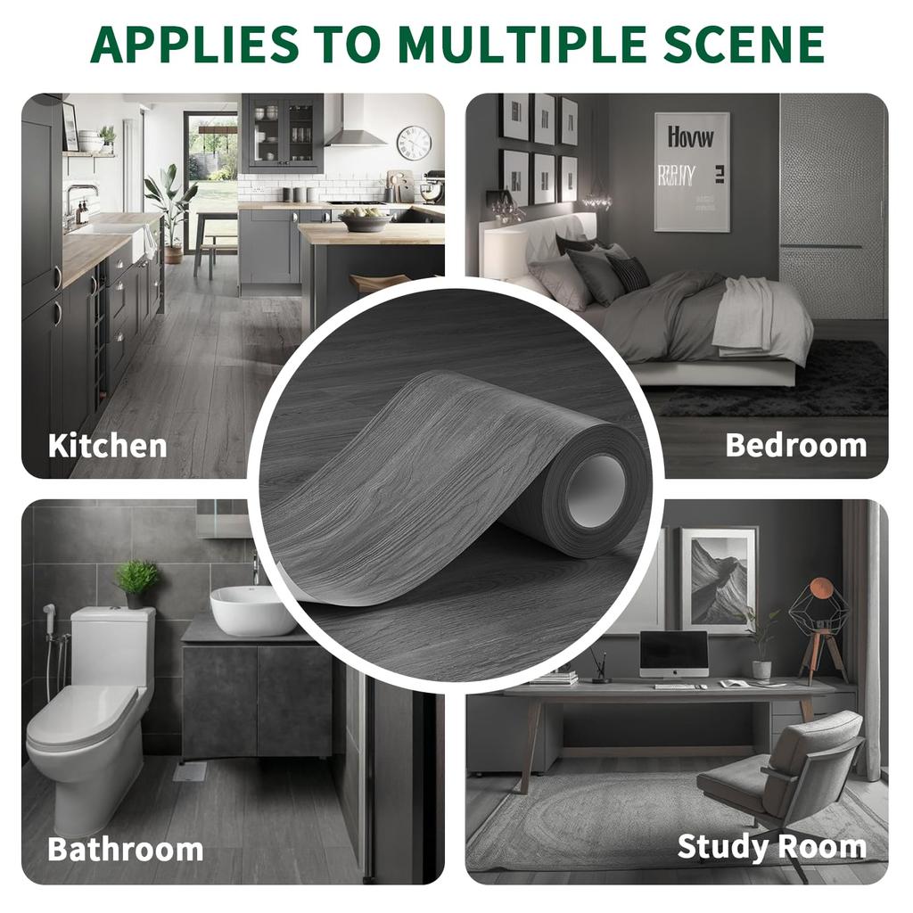Self Adhesive Wood Grain Floor Stickers Waterproof Thick Non Slip Wear Resistant Peel and Stick Vinyl Flooring for Living Room