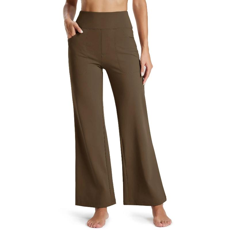 Women's Fleece Lined Wide Leg Yoga Pants Waterproof High Waist Business Pants Winter Warm Sweatpants with Pockets