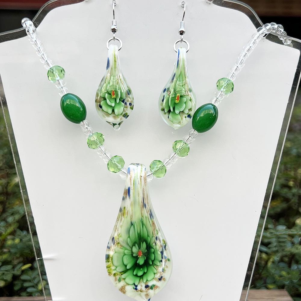 Water Drop Flower Beaded Necklace & Earring Set - Versatile Women's Jewelry Accessory
