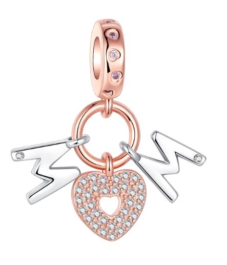 Sparkling Birthstone Charm Bead Charms Copper Heart Key Birthday Pendant Fit Authentic Necklaces Bracelets Women Jewellery Do It Yourself Gift
