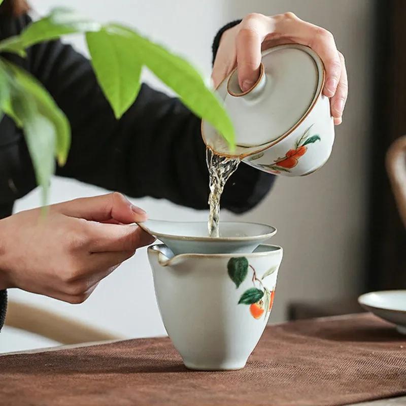 150ml Retro Ru Kiln Ceramic Tea Tureen Handmade Flower Pattern Gaiwan Household Teacup Travel Portable Tea Bowl Chinese Teaware