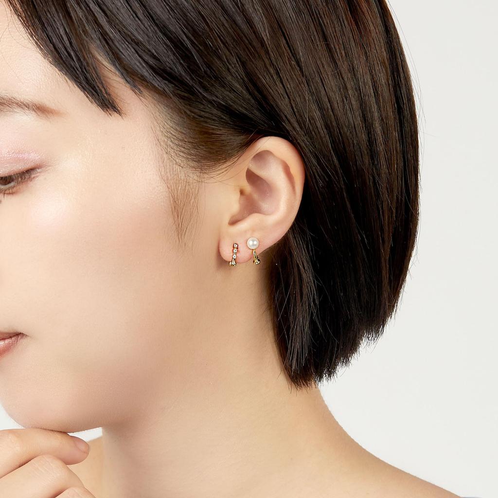 Kuma Pasta K10 Yellow Gold Diamond Freshwater Pearl Reversible Hoop Piercing Ear Cuff KMJE0039 DI [Official] [Vendome Aoyama] [Kengo + MA,YU] [Kengo
