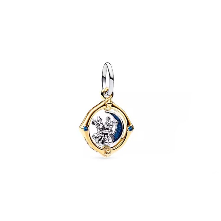 Pandora Disney Series Two-Tone Rotating Moon Pendant Women pendant Gold Silver 762955C01 Box