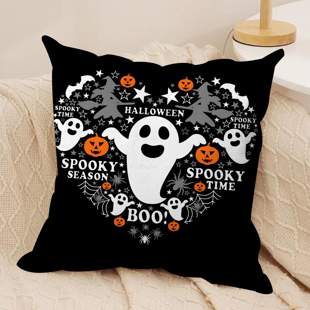 Halloween Spooky Ghost Cushion Cover Soft Plush Throw Pillow Cover  DoubleSided Printed Cushion Case  Cozy Sofa  Home Decor