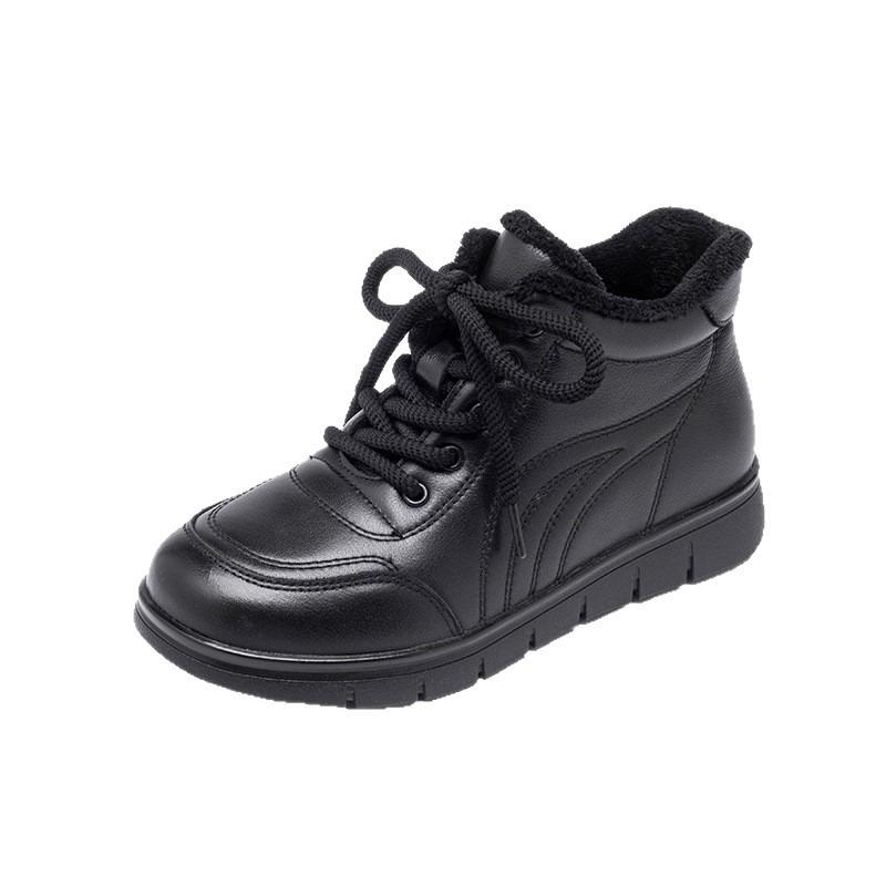 Retro High-top Cotton Shoes Warm and Velvet Versatile Winter Leather Flat Heel Beef Tendon Soft Sole Medium Old Mother Martin Boots