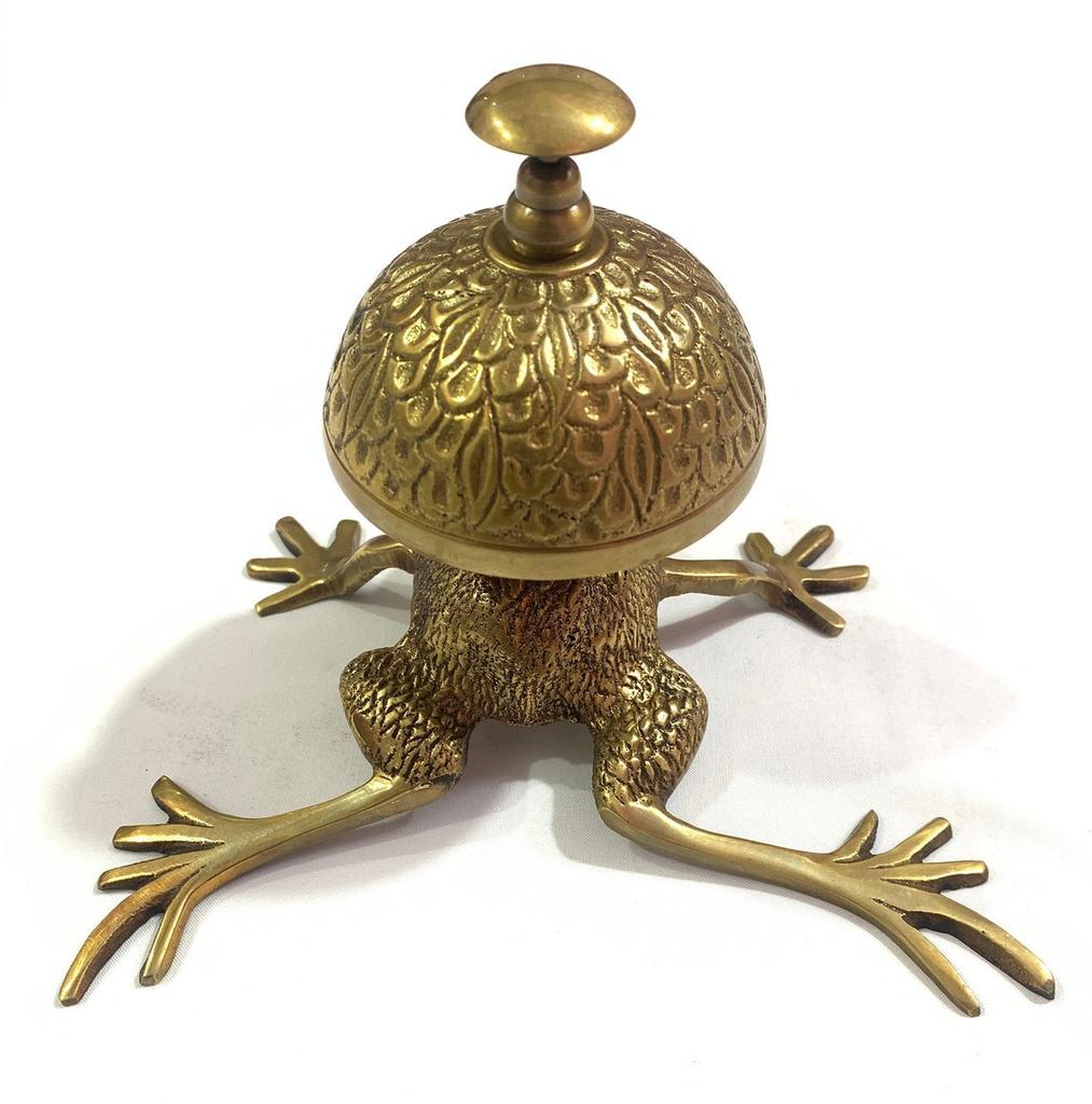 Brass Frog Desk Bell | Decorative Animal Counter Bell for Reception, Office or Home | Unique Frog Décor Gift for Desk Accessories Lovers