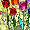 Tulip Stained Glass Window Film Decorative Tulip Bouquet Butterfly Window Cling Reusable Static Glass Sticker for Bathroom Living Room