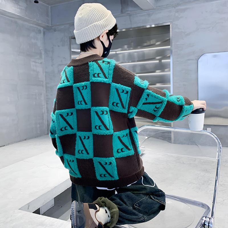 Boys' Casual Thick Sweater Autumn and Winter Children's Mink and Fleece Base Shirt