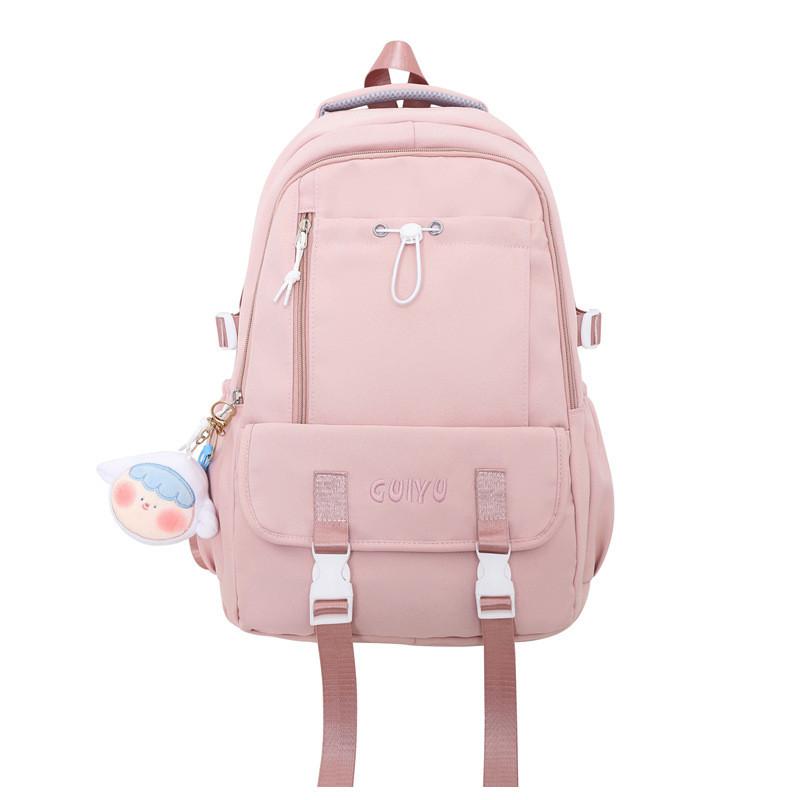 Student Backpack Girls Casual Nylon Schoolbag With Multiple Pockets For School розовый
