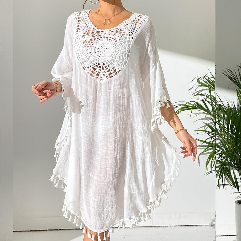 YYFS Women's Fashion Summer Spring Solid Color Print 1/2 Sleeves O-Neck Beach Dresses Naks and Pareo