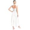 Vestido de Dança Lírica Patchwork de Renda Floral Feminino Gola Alta Costas Abertas Sem Mangas Collant Fantasia para Apresentação de Palco