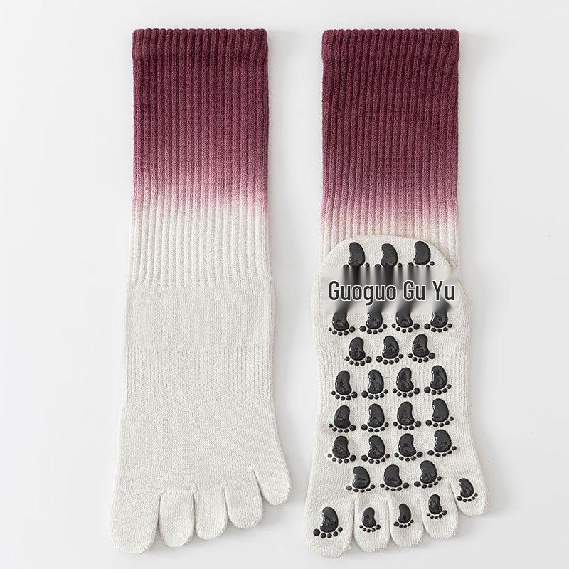Gradient Mid-Calf Non-Slip Yoga Toe Socks One Size