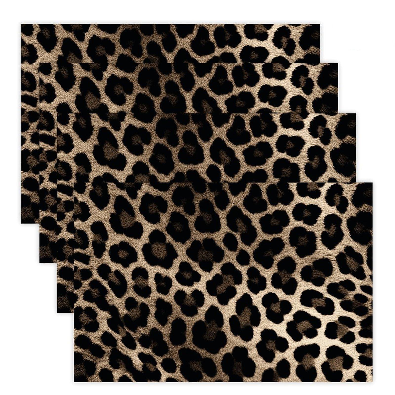 Schwarz Braun Leopard Gepard Muster Hitzebeständig Waschbar Tischsets Küche Esszimmer Dekor 4er Set 4pcs brown