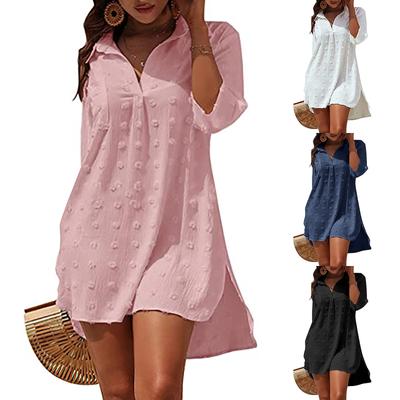 Damenmode, lässig, V-Ausschnitt, Tasche, Badeanzug, Bluse, Chiffon, Bikini, Strandkleid