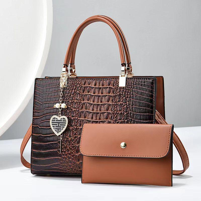 

Women s bag bright leather crocodile stone pattern bag texture large capacity shoulder portable mother and child bag large bag 27*11*20*13 хаки