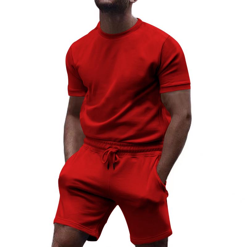 

2026 European Style Men s Casual Two-Piece Set: Short-Sleeved T-Shirt & Shorts M красный