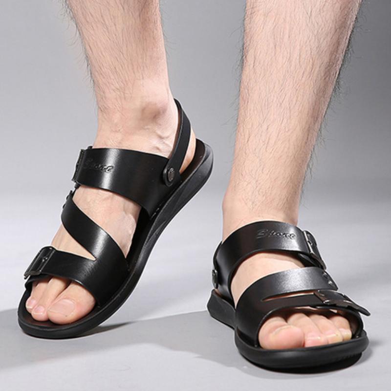 fashion 2024 New Slippers Beach for Male Leather Footwear Fashion Comfortable Men's Sandals Solid Open Toe Mens Leather Sandals Sneakers