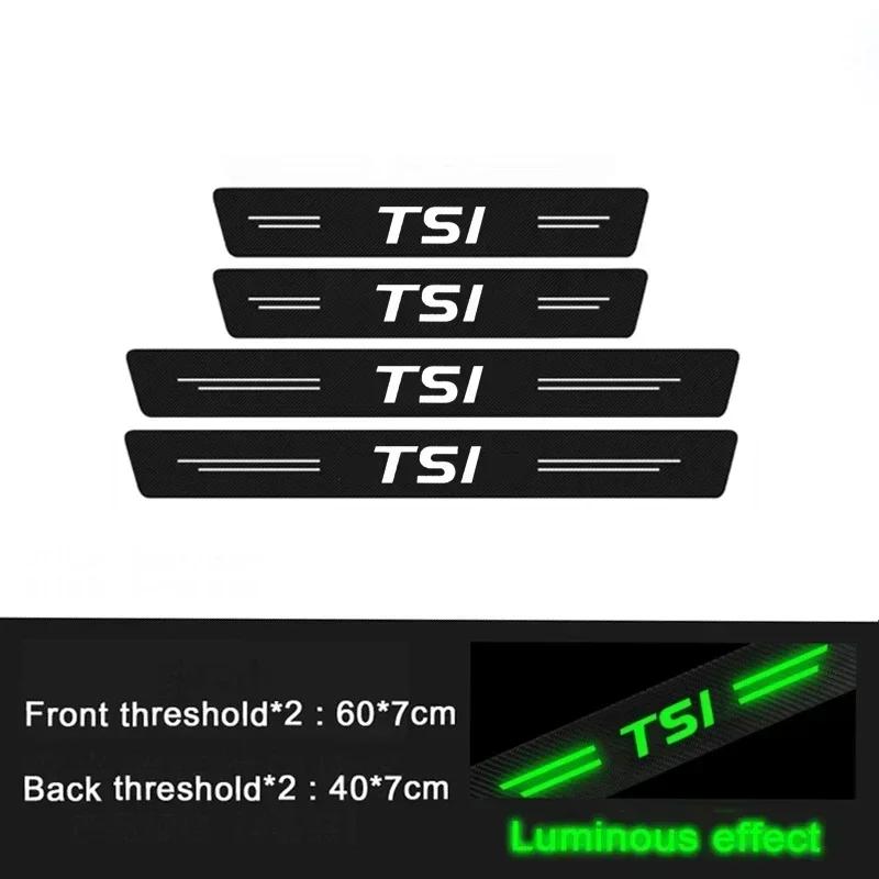 RSQ1 Valve Stems Caps Luminous Auto Door Sill Protect Decals Anti Scratching, For Volkswagen VW TSI Logo Car Threshold Strip Welcome