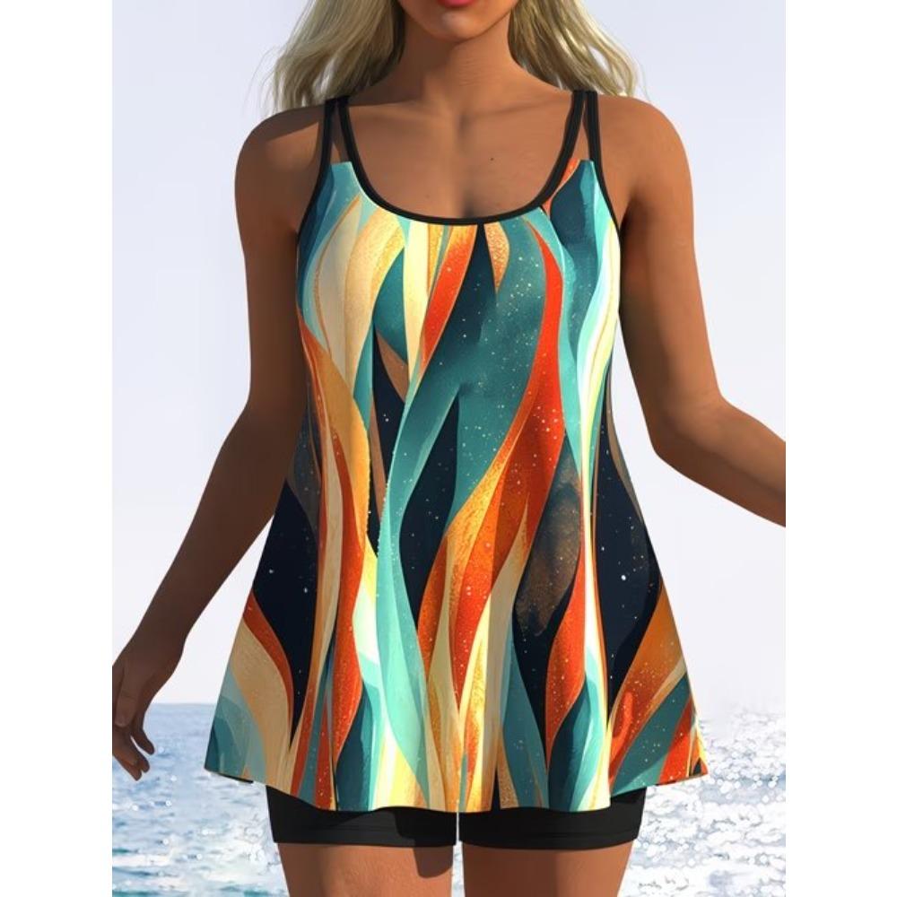 Women's Swimwear Tankini 2 Piece Swimsuit Abstract Print Vacation Bathing Suits