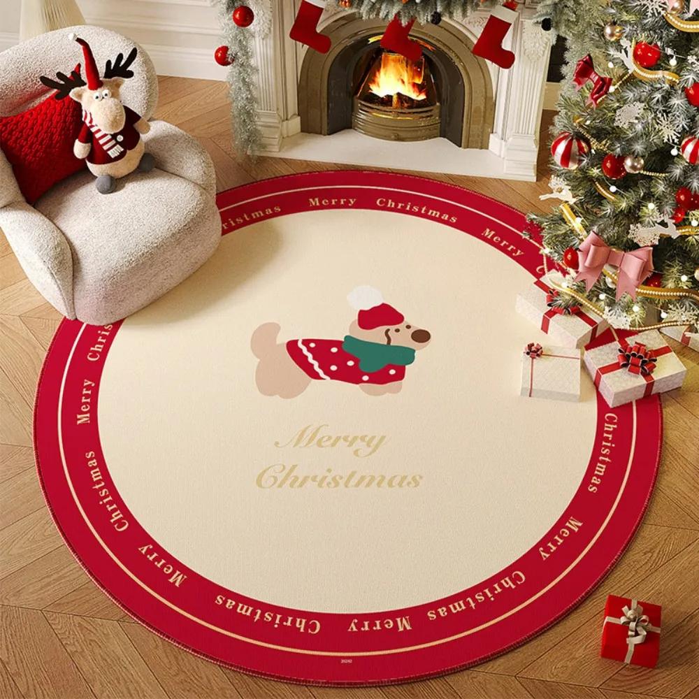 Christmas Atmosphere Round Rug Non-Slip Durable Living Room Sofa Mat Study Office Carpet Festive Home Decor