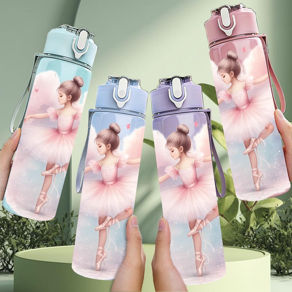 1PC Ballerina Girl Ballet Dancing Cartoon 750ml Color Plastic Sports Water Bottle Leakproof Flip Straw Lid Suitable for Sports Office Home Use