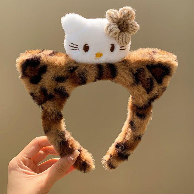 

Cartoon Plush Kt Cat Headband For Women Girls Cute Anime Leopard Print Hair Hoop Kawaii Versatile Hair Accessories Gifts