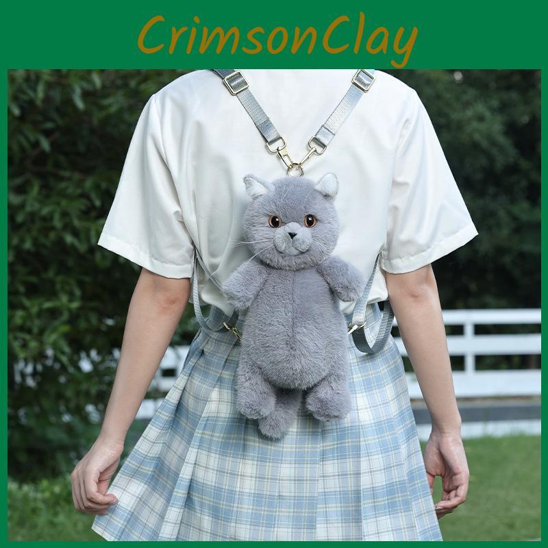 Plush British Blues Animal Cat Backpack Schoolbag Realistic Purse Travel Bag