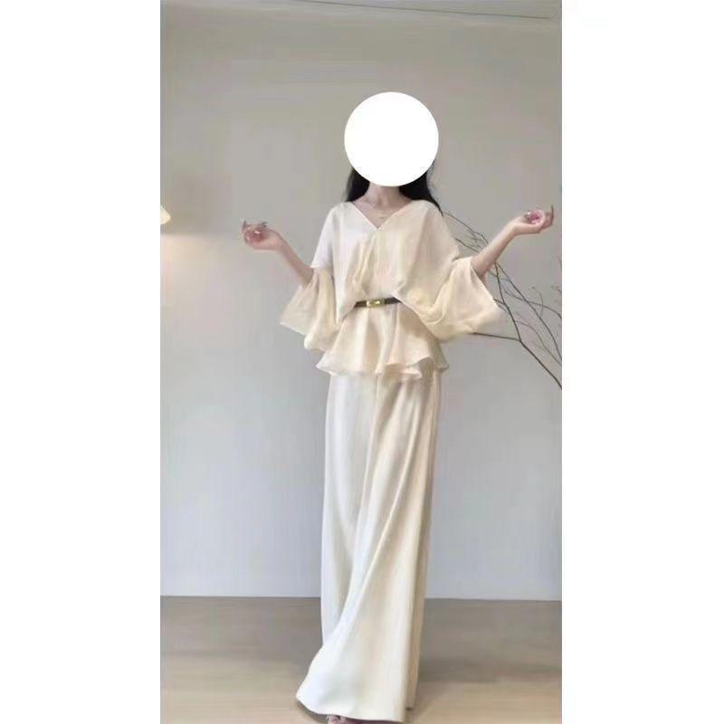 Women's 2026 Early Spring French V-Neck Top & Wide-Leg Pants Set - High-End Style