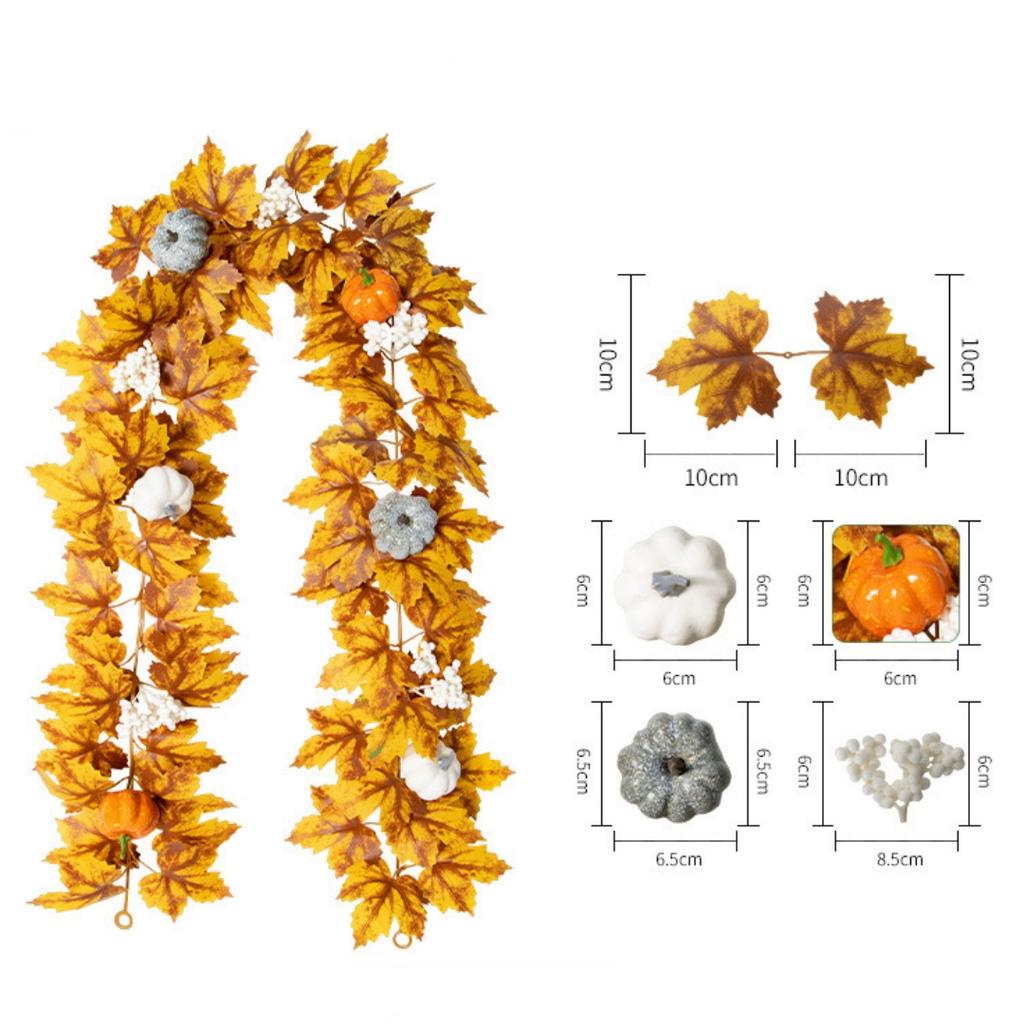 Fall Maples Leaves Garland Simulation Maple Leaf Pumpkin Berry Vine Wreath Thanksgiving Halloween Christmas Fireplace Decoration