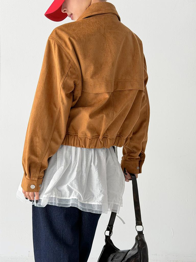 The Green Lab Faux Velvet Suede Blouson Jacket [Dark Beige]