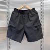 Trendy Men's Loose Cargo Orange Durable Fabric Casual Streetwear Summer Elastic Waist Shorts