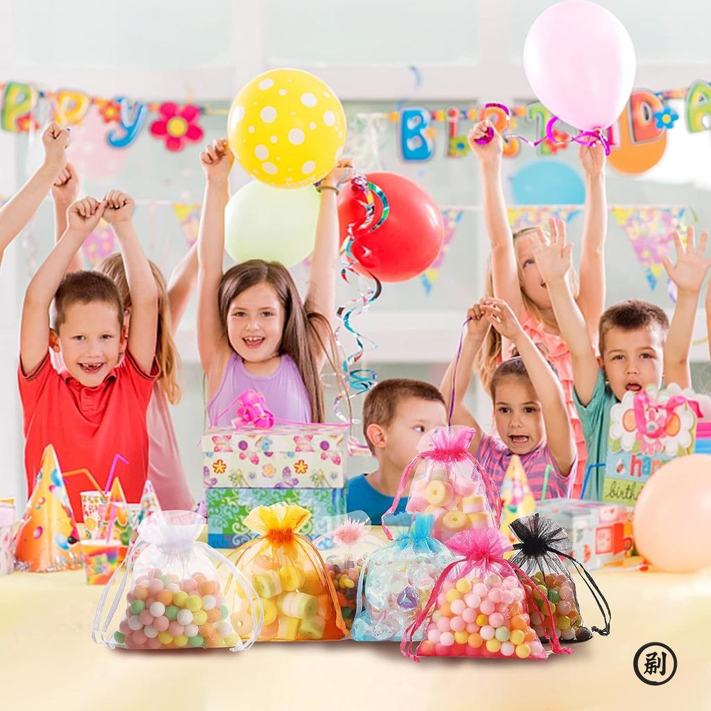 100PCS Organza Bags Random Mesh Organza Jewelry Bags Drawstring, Small Drawstring Favor Pouches Christmas Candy Wedding Birthday