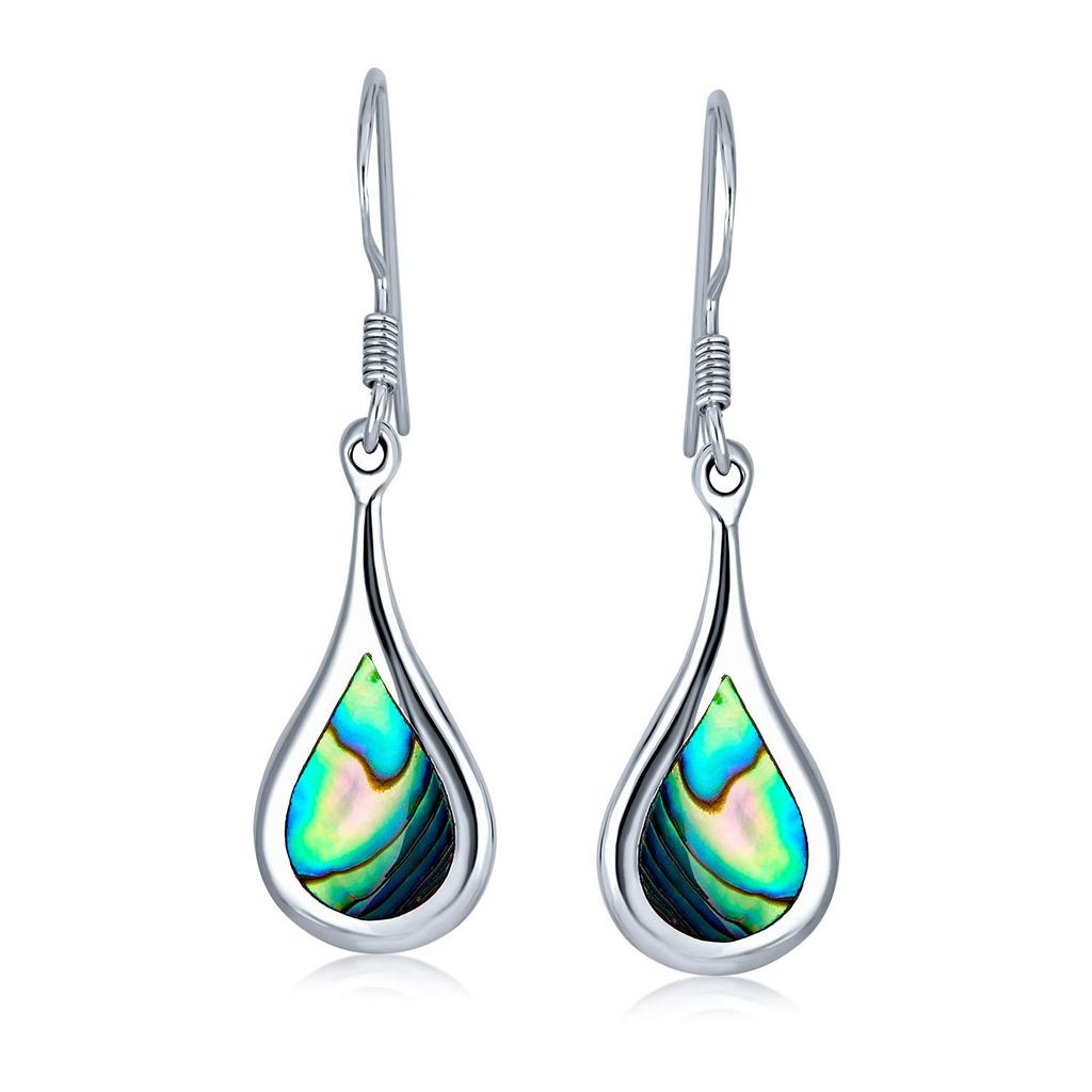 Abalone Shell Iridescent Inlay Drop Earrings for Women Sterling Silver .925