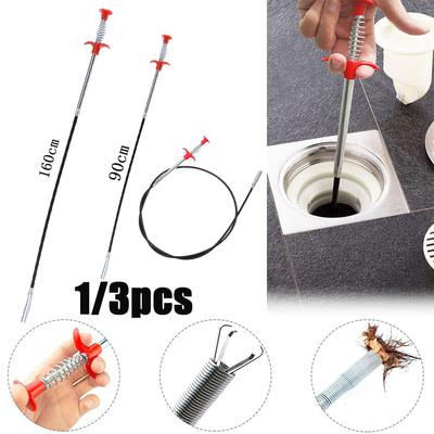 1/3pcs 90/160cm Multifunctional Pipe Dredging Tool Shower Tub Toilet Clogged Household Kitchen Water Channel Cleaning Gripper