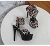 Dámské letní sandály Boty na tenkém podpatku sexy černé vodotěsné leopardí pantofle řady 181 20cm podpatek 10cm platforma LFD