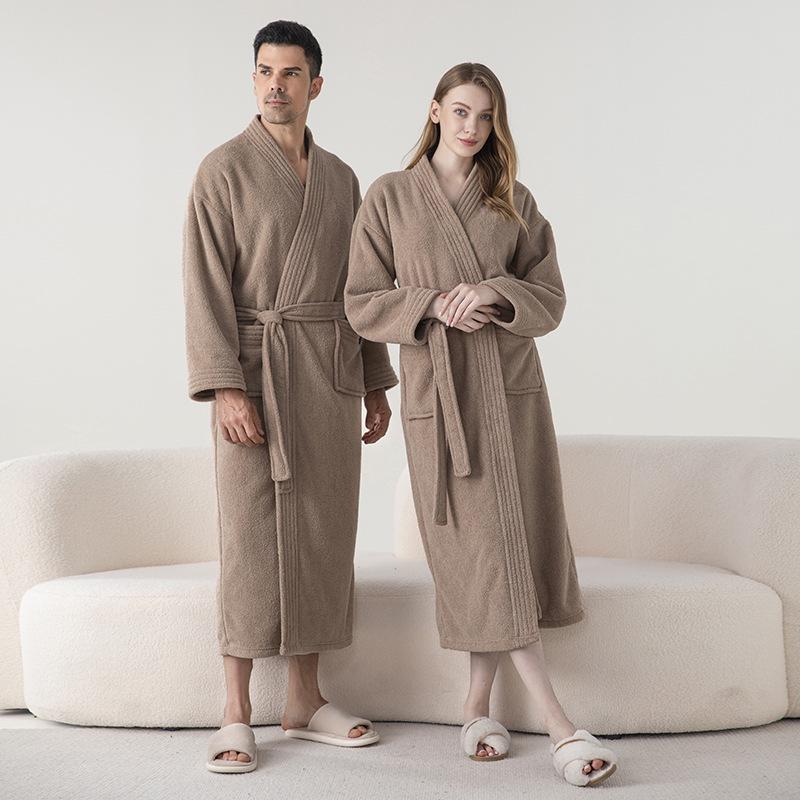 Cozy Velvet Bathrobe: Unisex Fleece-Lined, Thick Warmth for Autumn & Winter