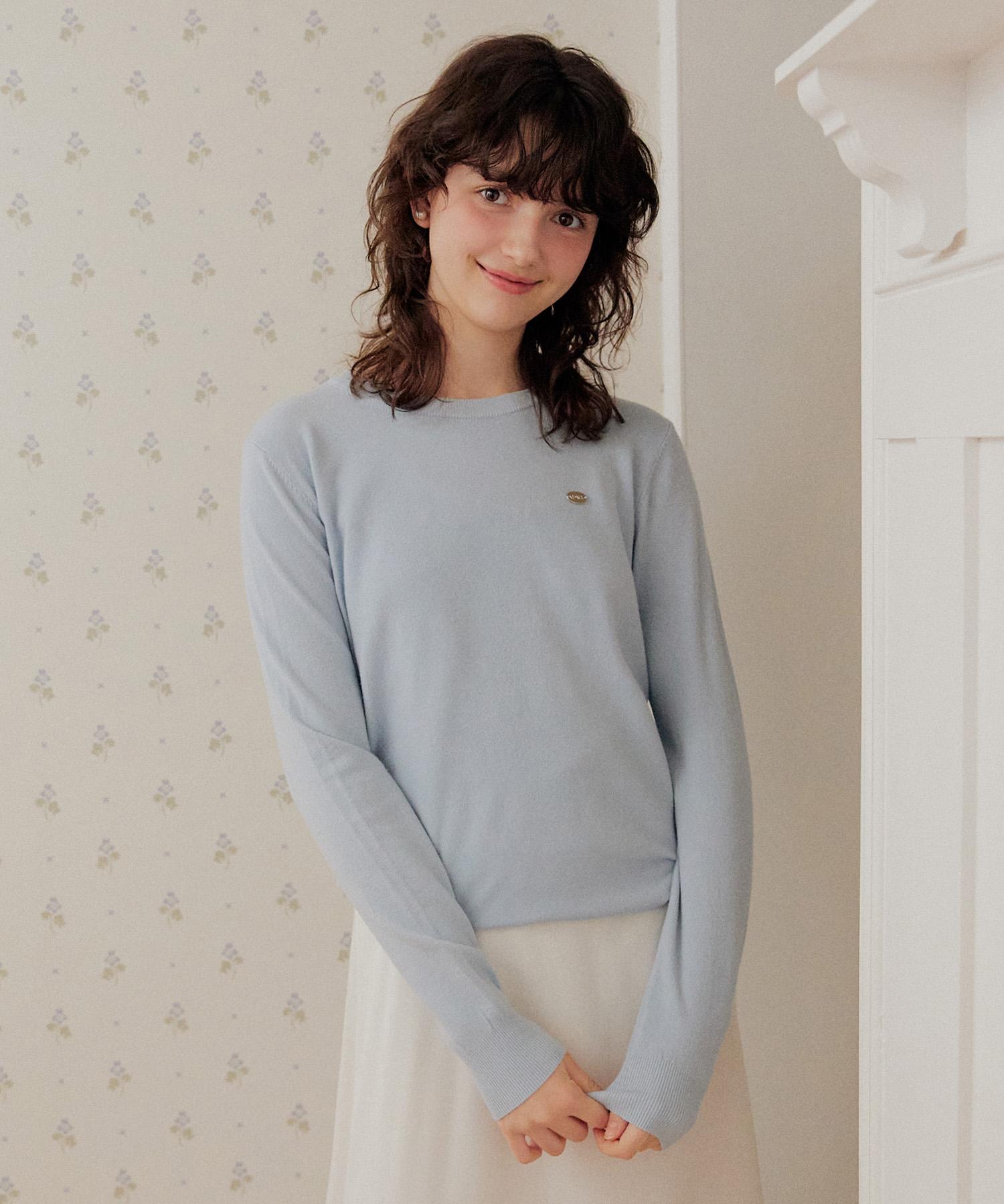 Adowl Round Neck Basic Knit - 5Color Blue/Free