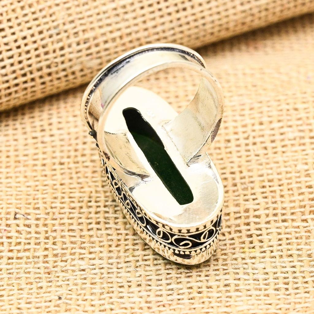 Nydelig Grønn Onyks Edelstein Håndlaget 925 Sterlingsølv Dame Smykker Ring
