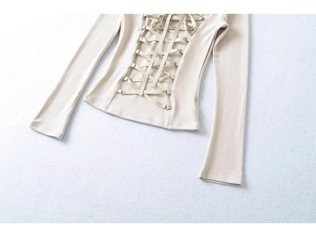 2025 Stylish Crisscross Tie-Up Long Sleeve Slim Fit Shirt for Women