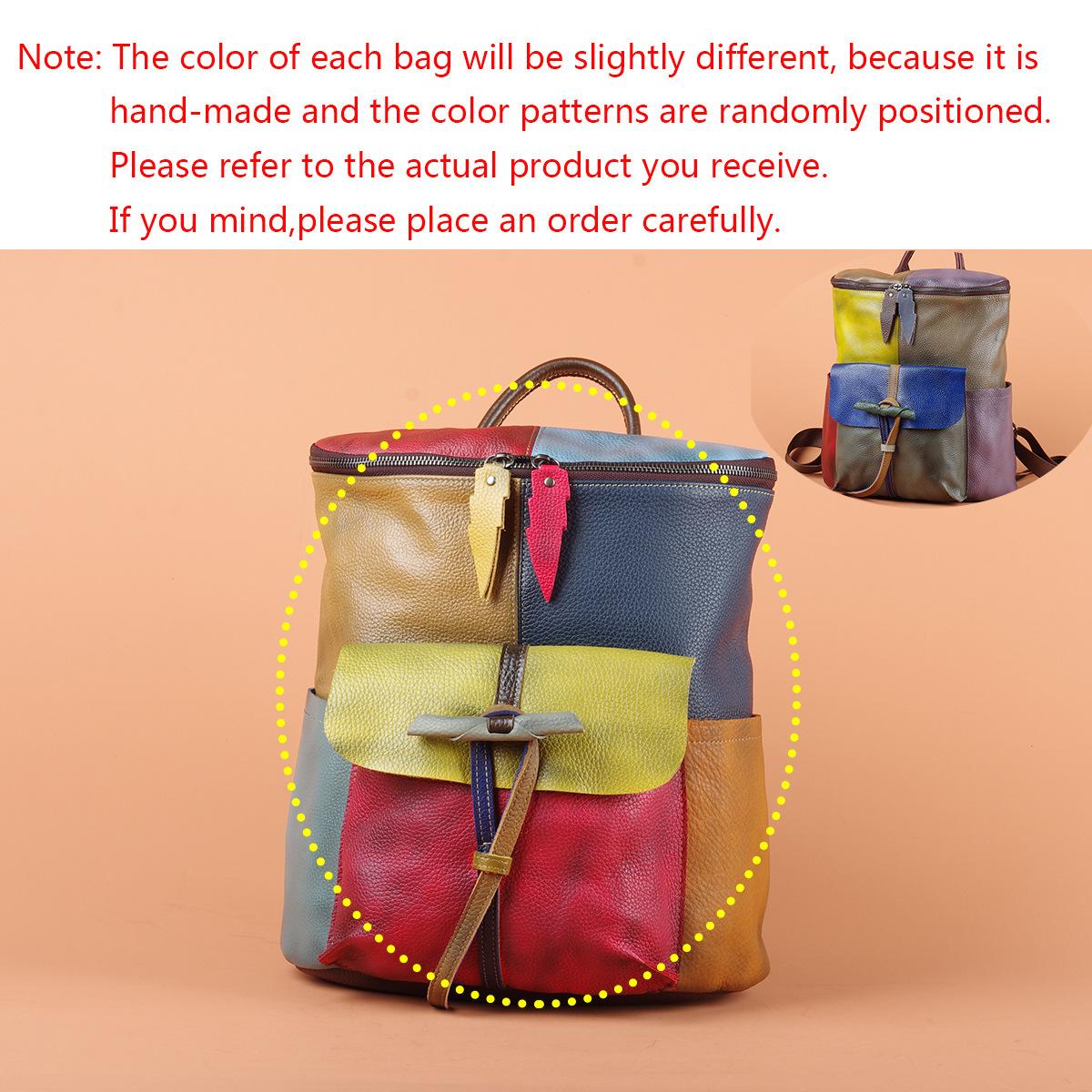Retro Genuine Leather Colored Polished Old Cowhide Backpack Bucket Bag Casual Women S Backpack