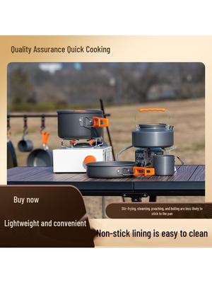Portable Outdoor Camping Cookware Set: Cassette Stove, Cooking Pot, Kettle, and Picnic Essentials