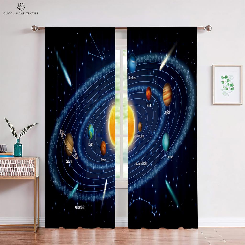 Custom Cartoon Animation Window Drapes, Universe Star Pattern, Bedroom, Living Room, Kitchen Decorative Curtains, 2 Pieces