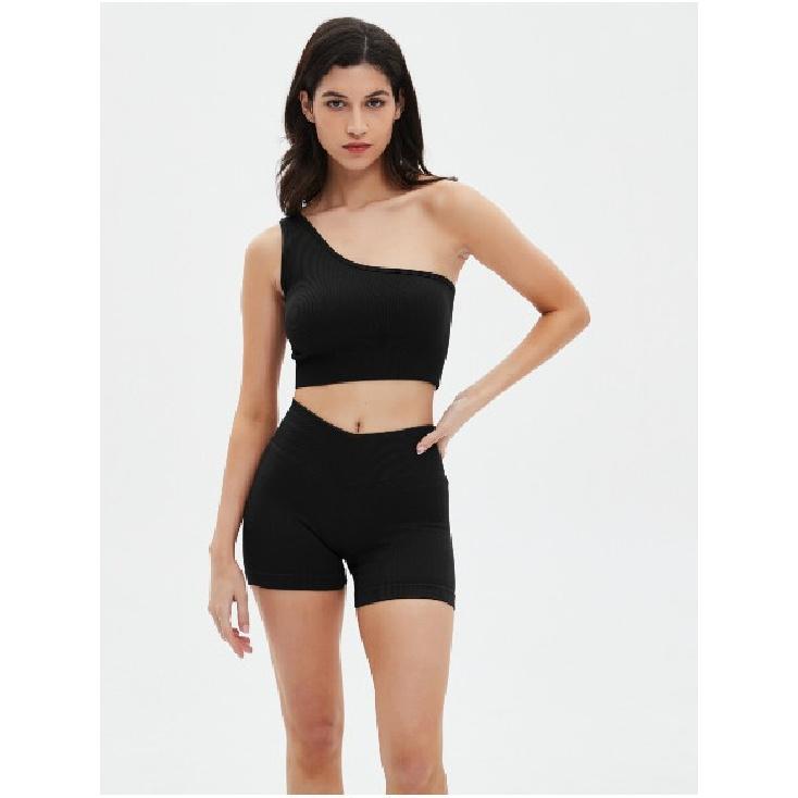 

New Seamless High Waisted Yoga Suit Set With Sloping Shoulders And Beautiful Back For Exercise And Fitness, Yoga Suit For Women S чорний